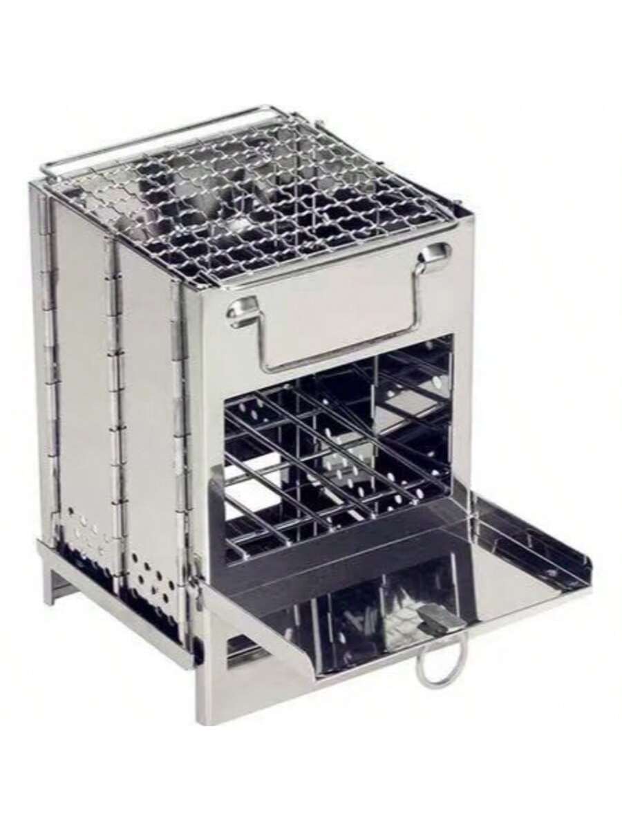 Estufa de Acero Inoxidable Plegable para Camping - Mini Parrilla Portátil 3 en 1 para Cocinar, Hervir Agua y Barbacoas - Estufa de Leña Compacta para Exteriores y Senderismo