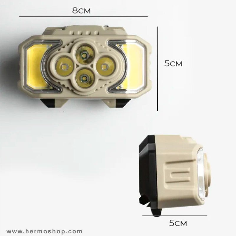 Linterna de manos libres recargable - Resistente para camping, senderismo y emergencias